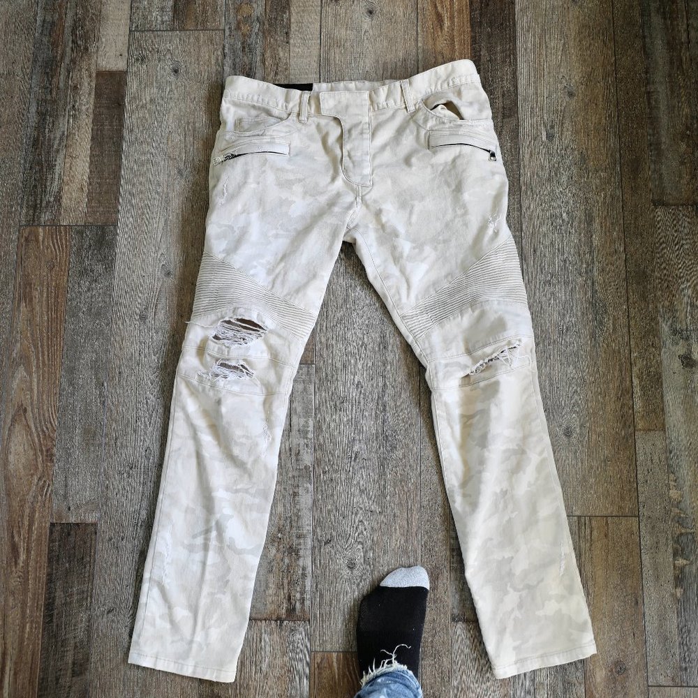 BALMAIN BEIGE/TAN CAMO SLIM TAPER JEANS | LIMITED/SOLD OUT